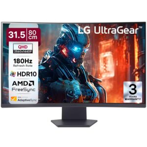 LG GS60QC Ultragear Curved (1000R) QHD (2560x1440) Gaming Monitor, 180Hz, 1ms, 3-Side Virtually Borderless, Anti-Glare, DP, HDMI X 2, HP Out, AMD FreeSync™, Tilt Adjustment (Black)