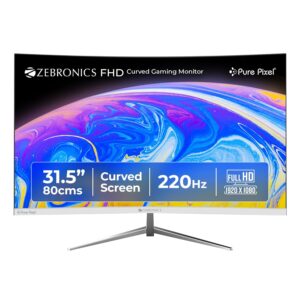 Zebronics 31.5 Inch FHD Curved Gaming Monitor with 220Hz, 300 nits, 1ms MPRT, HDR10, 1080p, Adaptive Sync, HDMI & DP Port, USB, Built-in Speakers, Wall Mountable, Bezel-Less Design (AC32FHD)